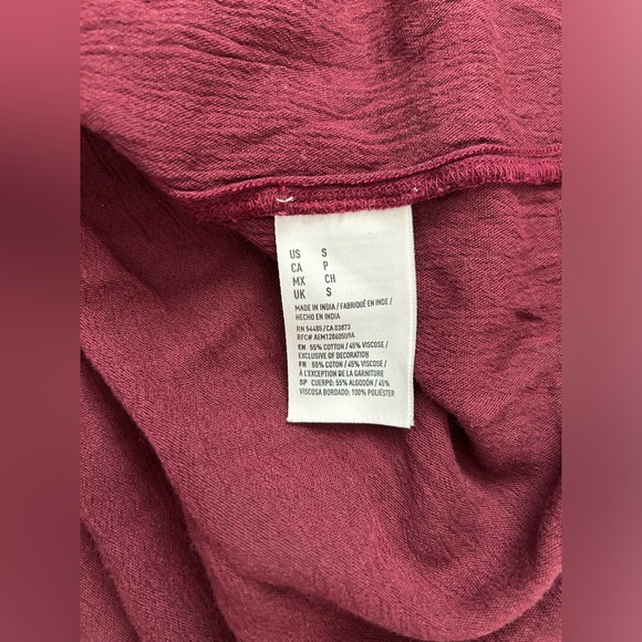 American Eagle Outfitters Burgundy Peplum Embroidered Top with Tassels - Picture 7 of 11